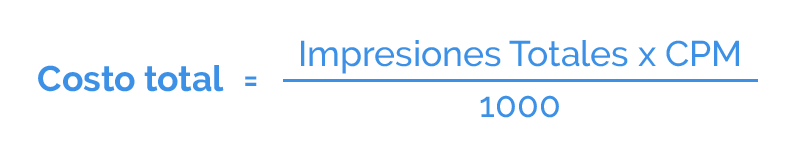 Fórmula: Costo Total = ((Impresiones Totales x CPM) / 1,000)